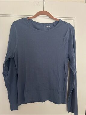 Quince Dusty Blue Long Sleeve Ribbed Top